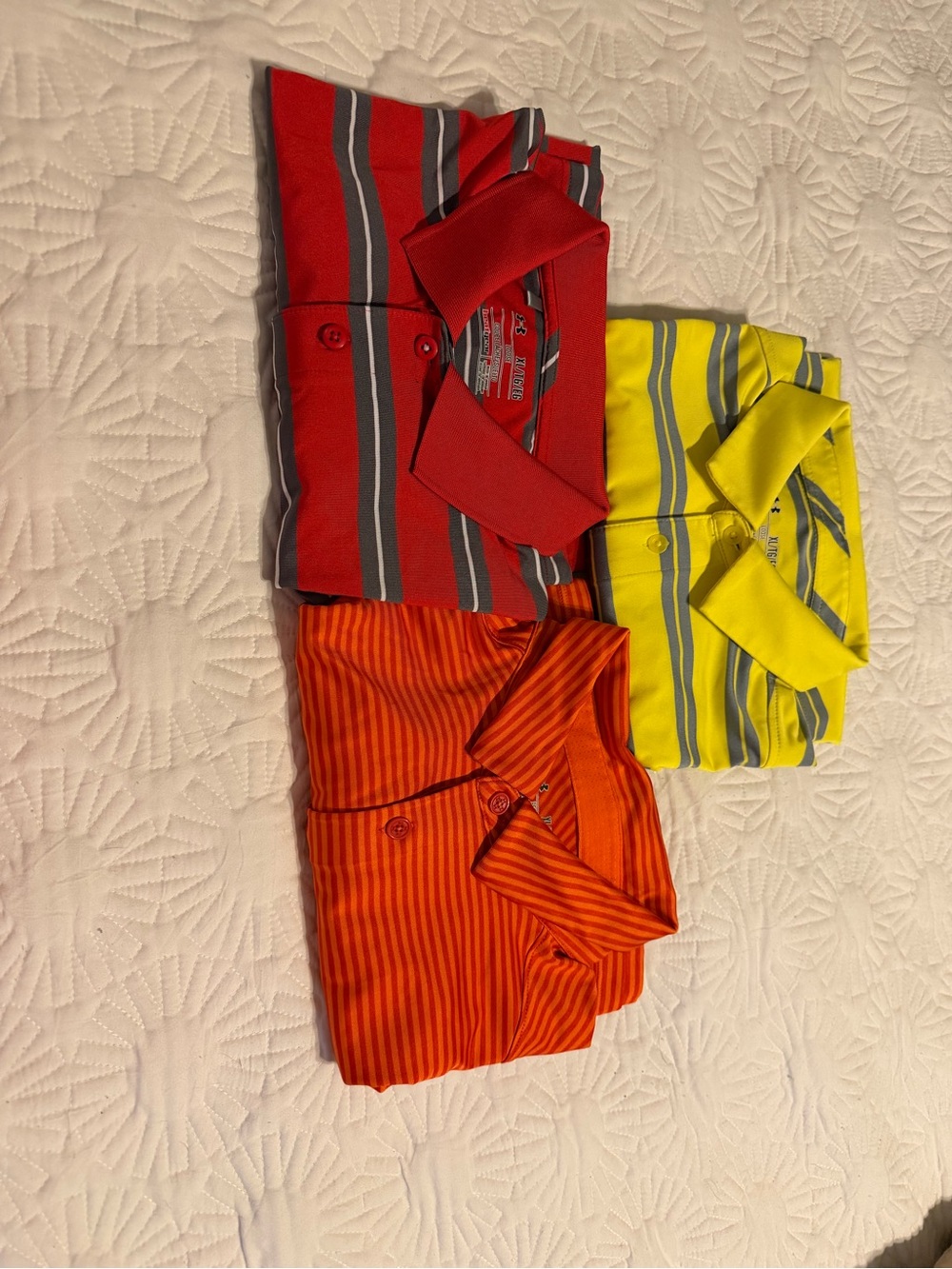 Under Armour Red, Orange & Yellow Striped Polo Shirts (3-Pack)